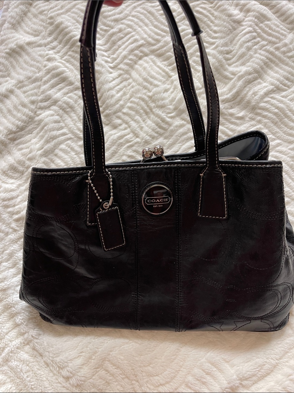 Coach Black Leather Shoulder Bag with Signature Stitching
